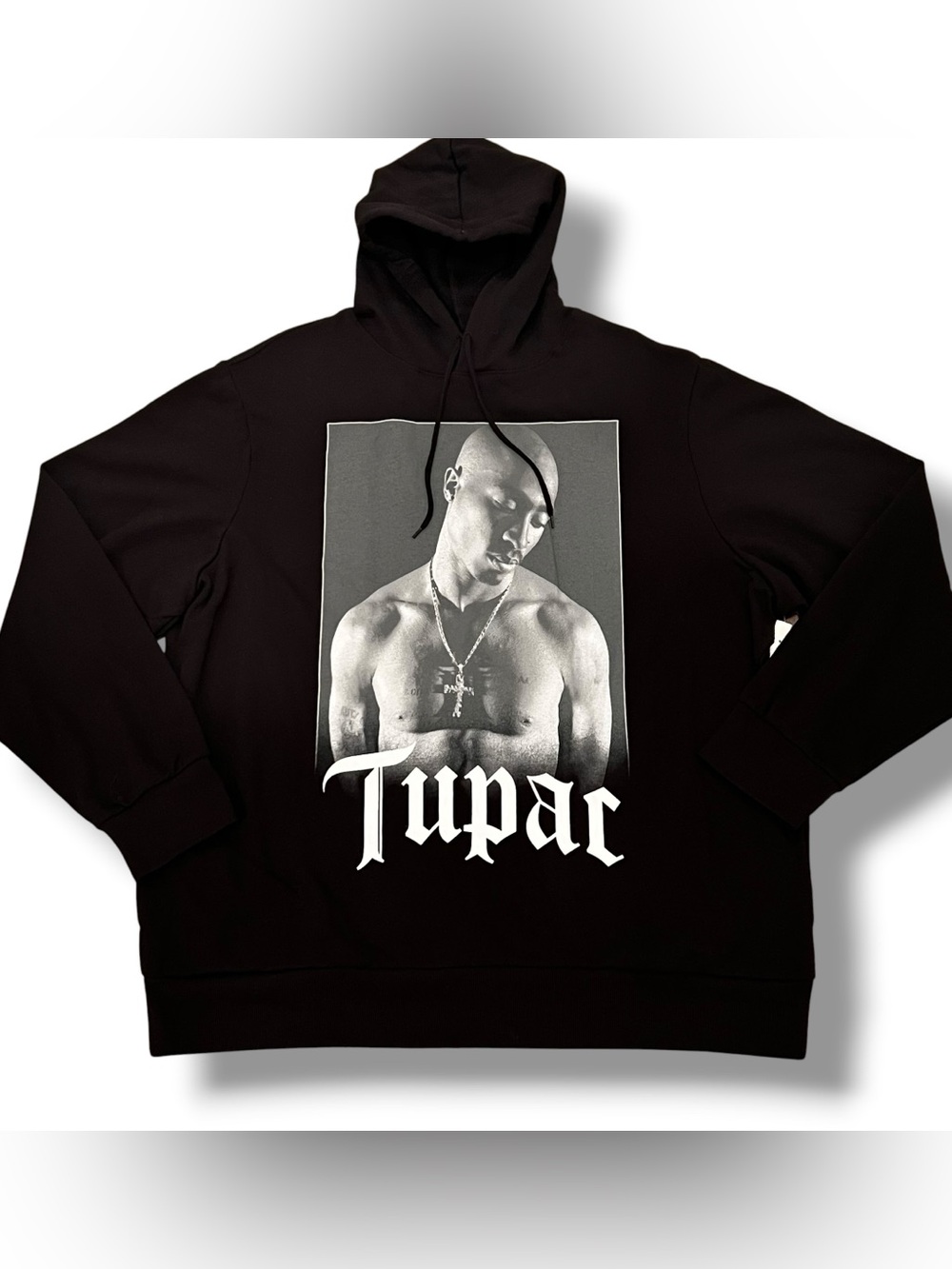 2Pac Hoodie Mens 2XL Black Graphic Portrait Rap Hip Hop Streetwear Pullover F-1